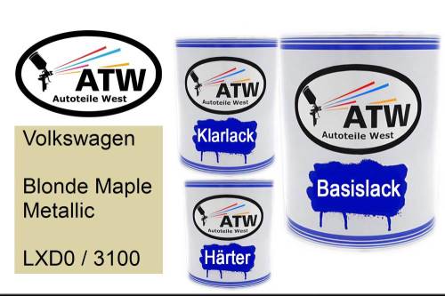 Volkswagen, Blonde Maple Metallic, LXD0 / 3100: 1L Lackdose + 1L Klarlack + 500ml Härter - Set, von ATW Autoteile West.